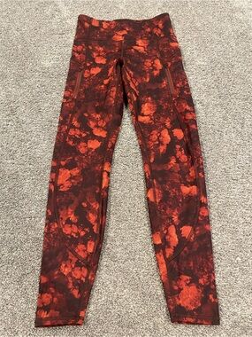 Athleta Rainier Printed Tight Leggings Women’s XS Red Floral Zipper Pockets
